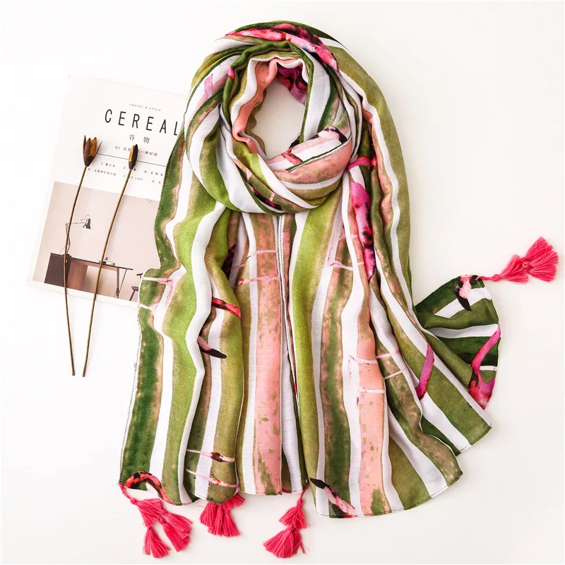 

2019 Color Stripe Flamingo Women Scarf Summer Spring Ins Cartoon Ladies Shawl Animal Printing Ponchos Capes Pashmina Head Scarf