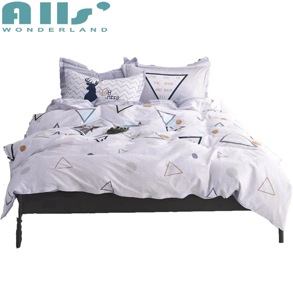 White Geometric Pattern Duvet Cover Set Queen Size Bedding Sets For