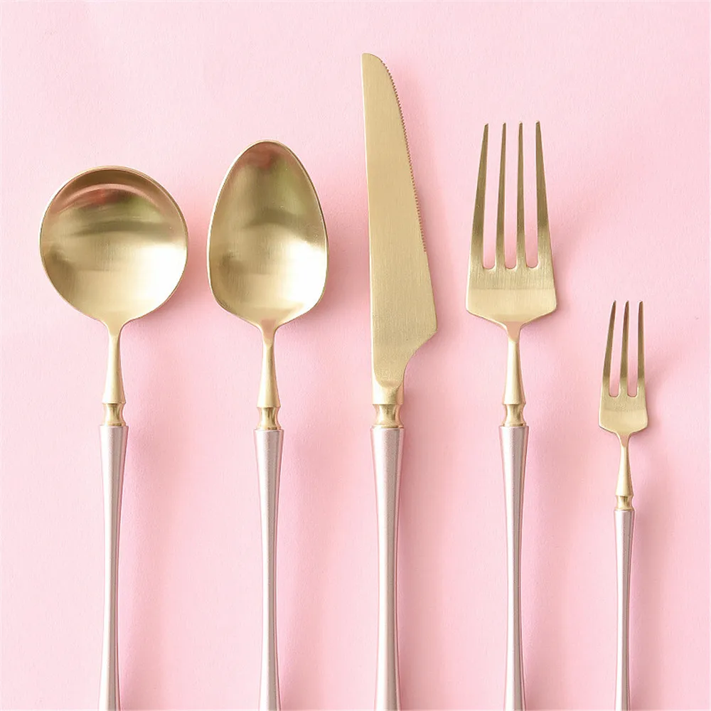 

Dinnerware Chic Romantic Rose Gold Set Stainless Steel Plating Knife Fork Tableware Cutlery Elegant European Western Food Set