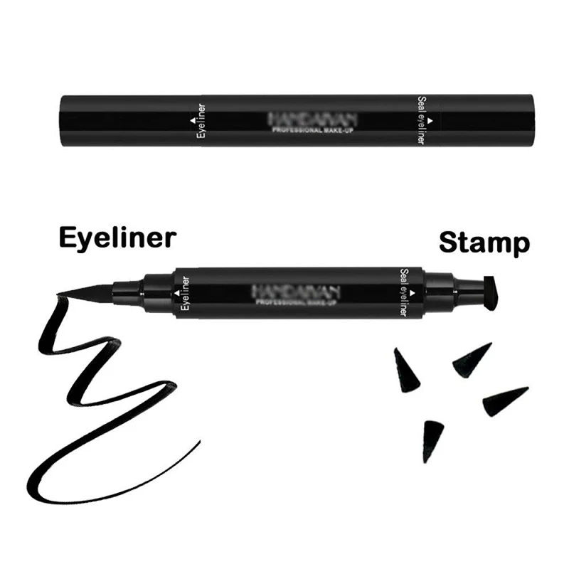 1 Pcs Double-Headed Seal Black Eyeliner Triangle Seal Eyeliner 2-in-1 Waterproof Eyes Make kit with Eyeliner Pen Eyeliner Stamp