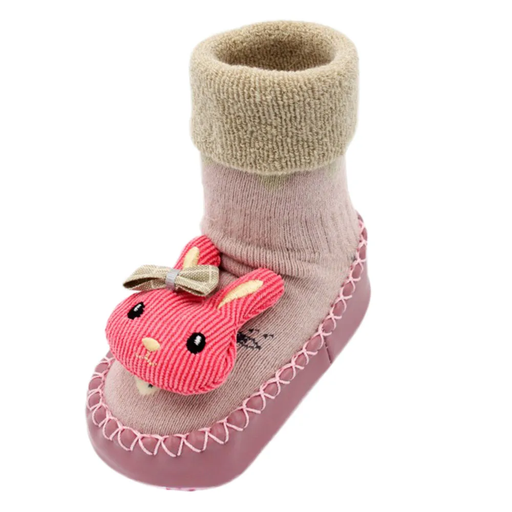 Милые домашние нескользящие носки для новорожденных носки-тапочки с рисунком кролика для мальчиков и девочек Нескользящие Детские носки-тапочки# Q