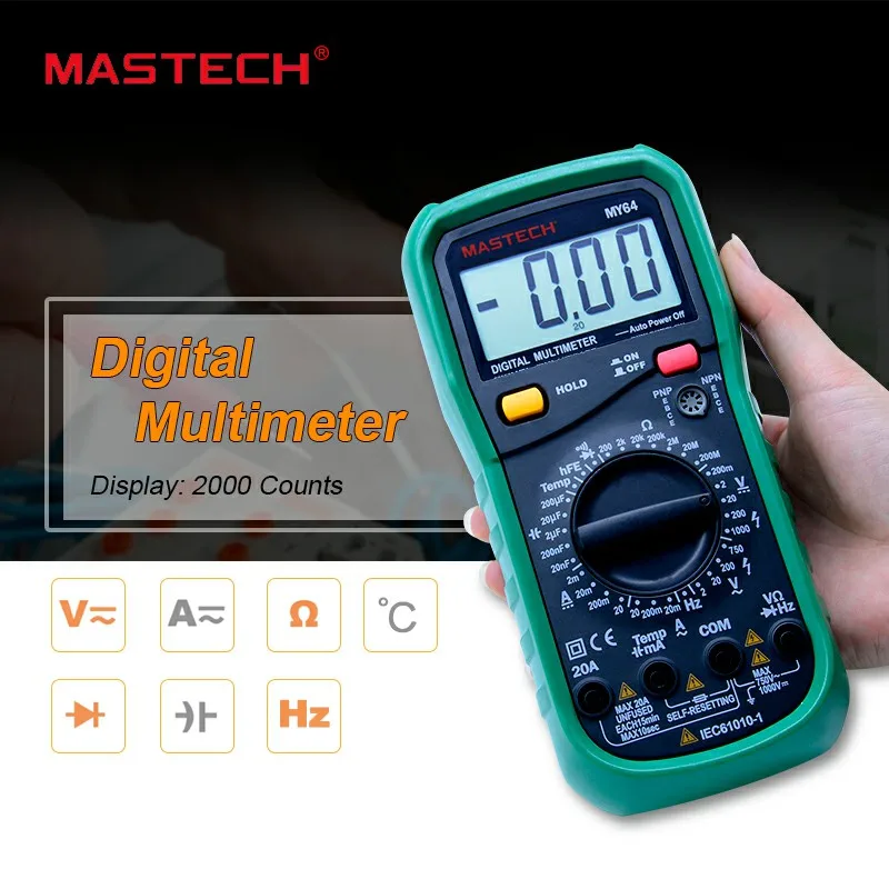 MASTECH MY64 Digital Multimeter AC/DC DMM Frequency Capacitance