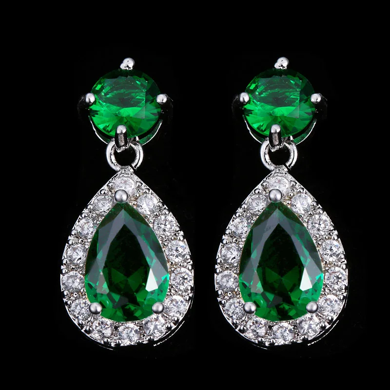 Популярные серьги с зеленым камнем, элегантные серьги-капли с кристаллами маркизы для женщин, ювелирные изделия, микро инкрустация, ремесло, свадебные длинные серьги - Окраска металла: Green