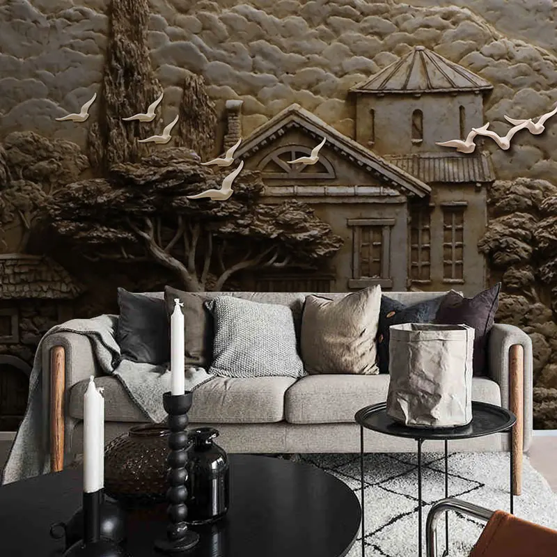 Home Decor Wall Papers 3D Embossed Retro Europe Garden Painting Photo Paper Murals Self Adhesive Vinyl/Silk Wallpaper | Обустройство