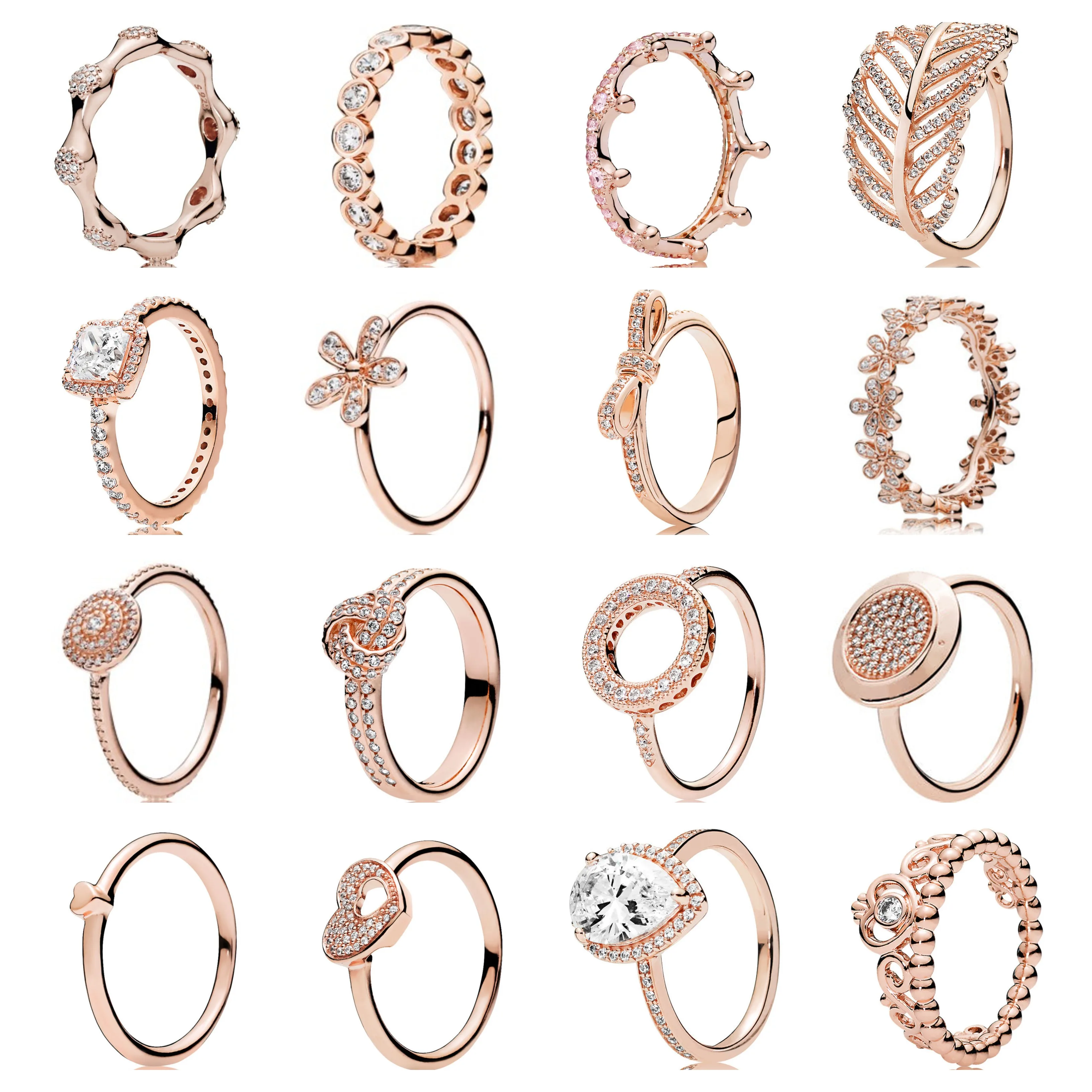 

Authentic 925 Sterling Silver Fashion Personality Popular Rose Gold Flower Heart Leaves Ring Fit European Charm Bracelet Jewelry