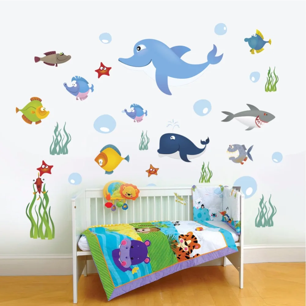 underwater world wall sticker vinyl removable waterproof adhesive