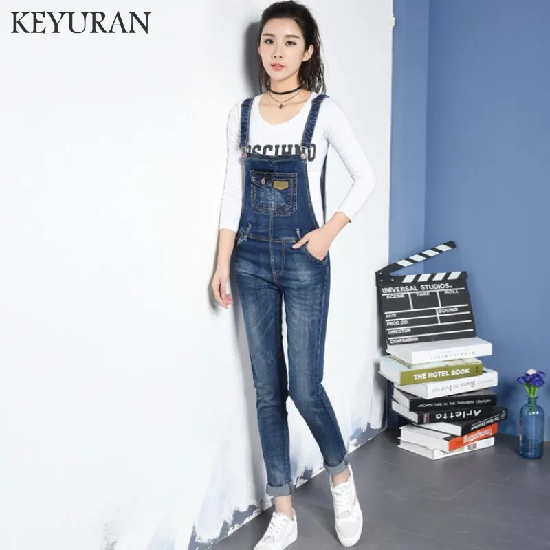

Vintage Boyfriend Korean Style Women Pocket Jumpsuit Denim Slim Long Pencil Pants Bodycon High Waist Jeans Jumpsuits Femme Jeans