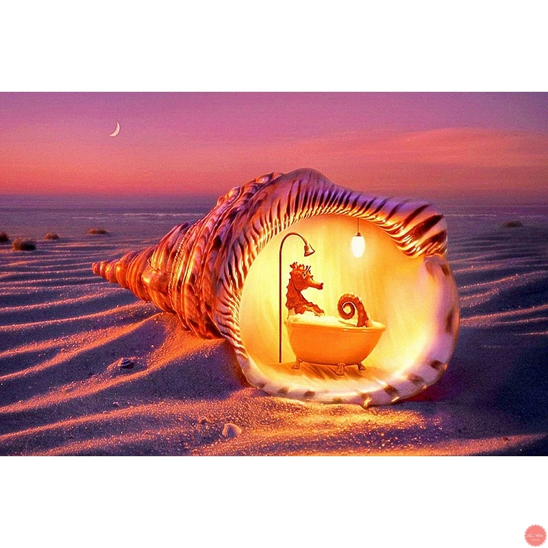 Diamond Embroidery Seaside Starfish Conch Shell Cross Full Mosaic Painting Landscape | Дом и сад
