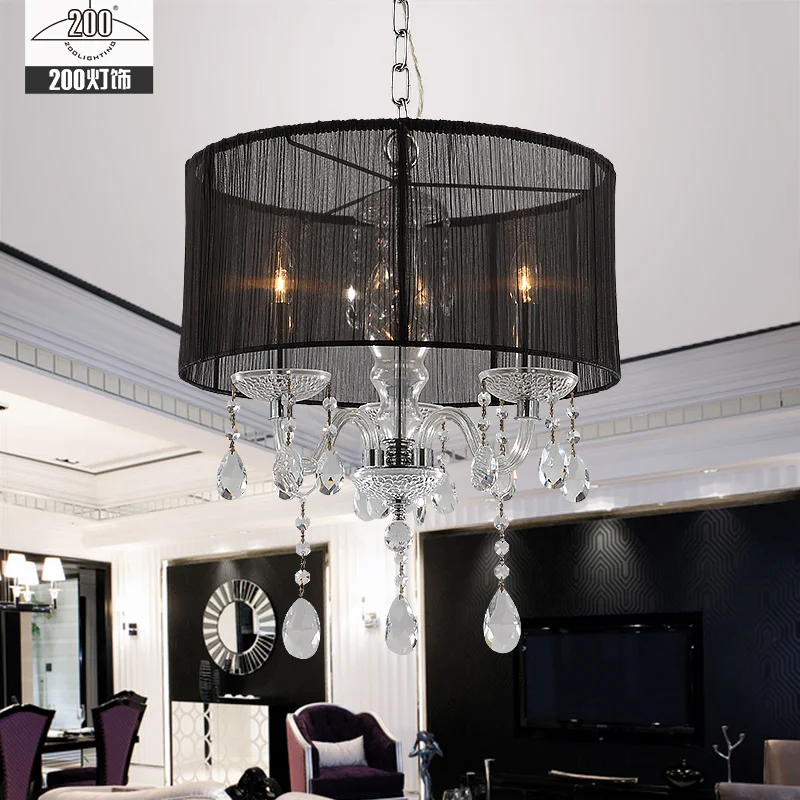 

European Style White Fabric Shade LED Modern K9 Crystal Chandeliers E14 Lustres De Cristal Chandelier