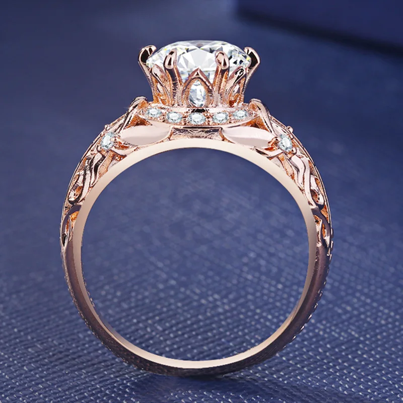 14K розовое золото микроинкрустированное бриллиантовое кольцо женское с коробкой