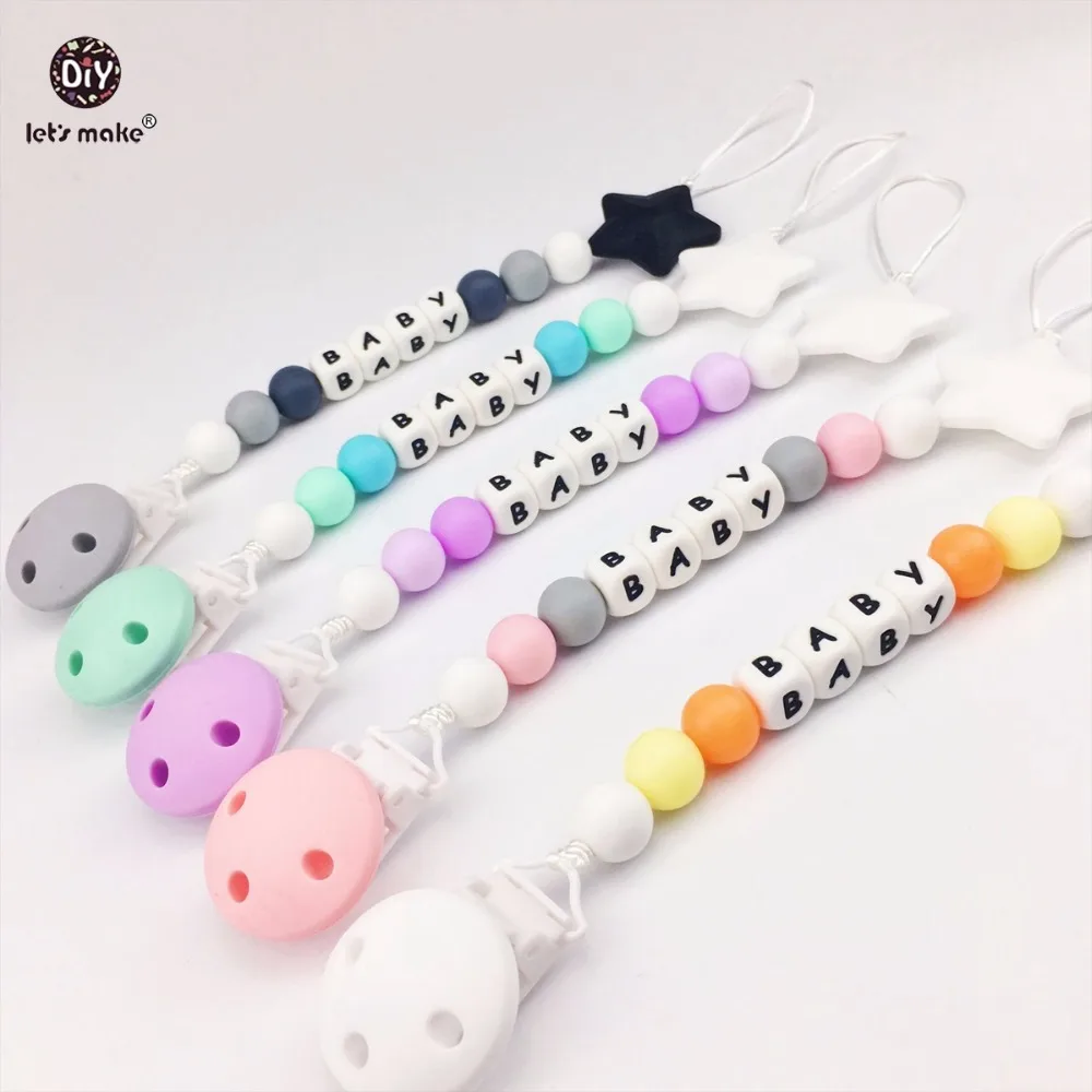 

Let's Make Silicone Teether Pacifier Clip 5pc Chewable Beads Food Grade Silicone Dummy Clip Customizable Shower Gifts Teether