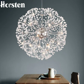 

Horsten Modern Dandelion Led Crystal Ball Pendant Light Dining Room Restaurant Design Lamp Home Decor Chrome Fixture G4 Bulb
