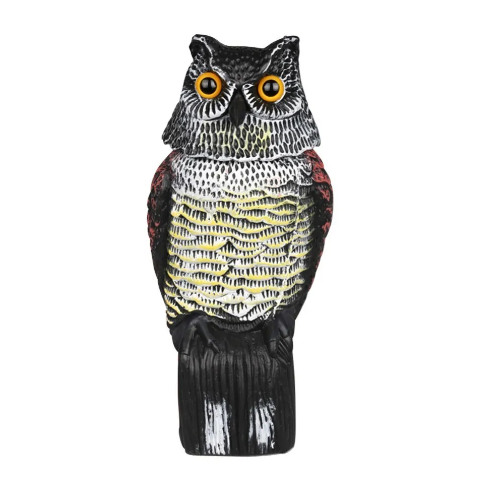 Kaufen Realistische Vogel Scarer Rotierenden Kopf Sound Eule Prowler Decoy Schutz insekt Repellent Pest Control Scarecrow Garten Hof Bewegen