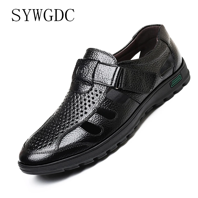 

SYWGDC Genuine Leather Men Summer Sandals Breathable Casual Shoes Men Hollow Sandals Soft Moccasins High Quality Men Shoes