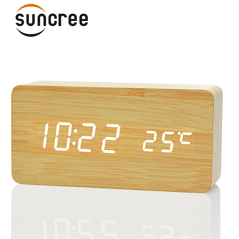 Деревянные светодиодные часы Suncree с будильником электронные настольные