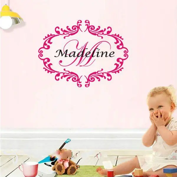 Custom made Personalized Baby Girl Monogram Name Nursery Damask Vinyl