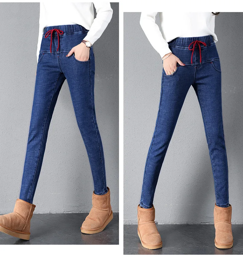 Женские зимние джинсы новые модные женские брюки с добавлением шерсти толстые теплые джинсы Большие размеры Узкие повседневные джинсы очаровательные женские C439