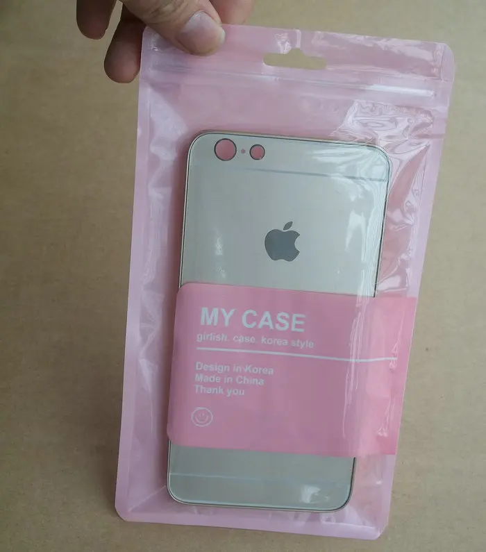 100 шт. 12*20,5 см; на молнии; с отделкой из Пластик Розничная посылка сумка для iPhone 5 S 5g 6s, 6, 7, 8 Plus samsung s5 S6 S7 note8 мобильный мешки для упаковки - Цвет: Pink  12x21.5cm
