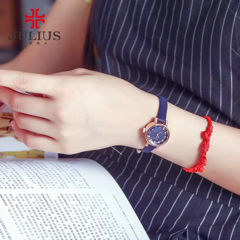 Женские часы Julius Япония кварцевые часы модные кожаный браслет в виде ракушки стразы на день рождения для девочек Рождественский подарок