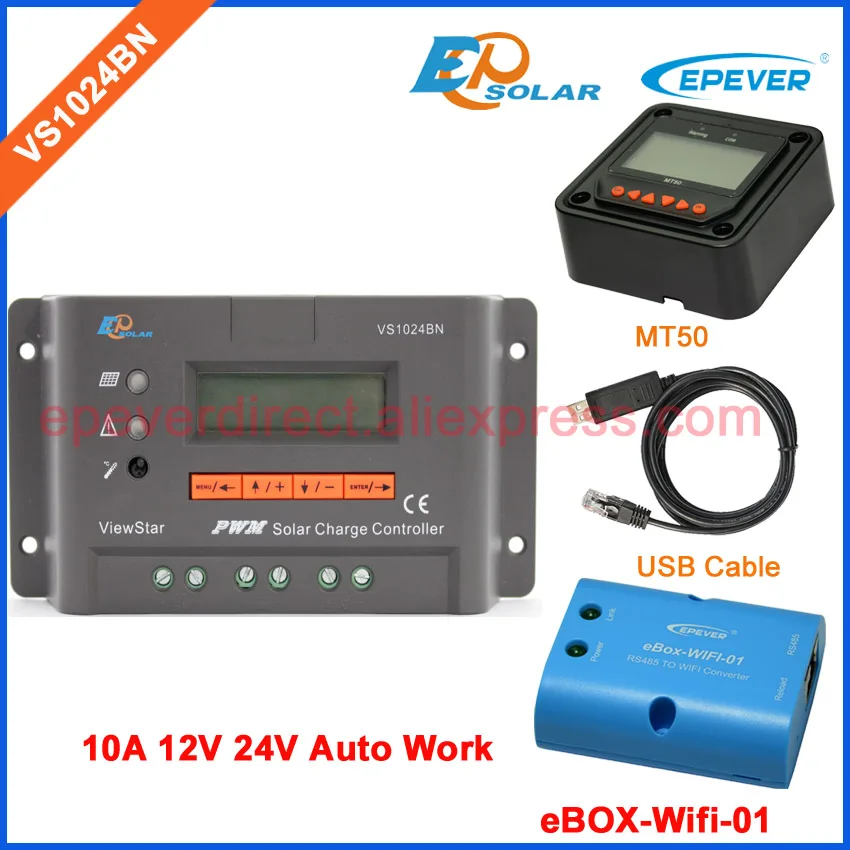 

VS1024BN 12V off-grid solar system use 10A 10amp EPSolar/EPEVER Solar controller PWM wifi BOX MT50 Meter and USB cable
