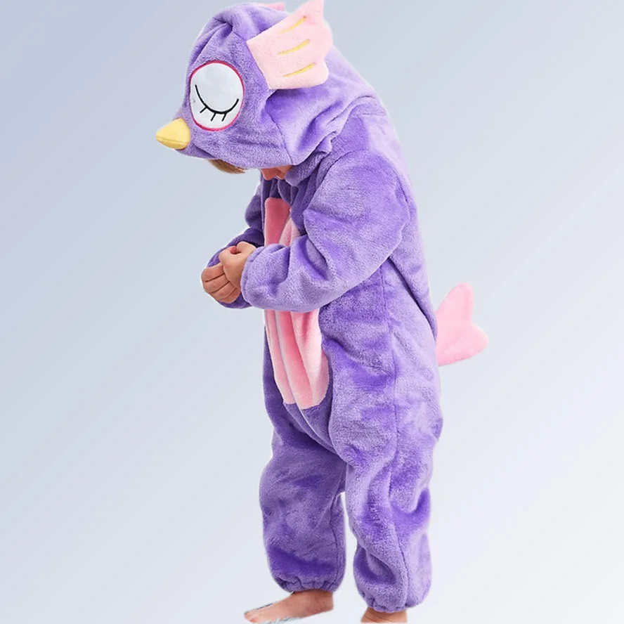 

2018 New Animal Owl Baby Boys Girls Rompers Winter Flannel Hooded Newborn Jumpsuit Cartoon for New Born 0 1 2 year bebes Clothes