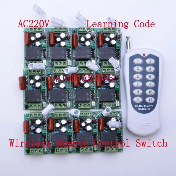

220V 12CH Radio Wireless Remote Control Switch light lamp LED ON OFF 12 Receiver &1 transmitter Learning Code Output Adjusted