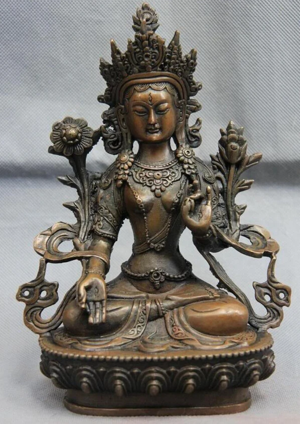 

150701 S2318 Copper Bronze White Tara Guan Yin Kwan-yin Boddhisattva Goddess Buddha Statue