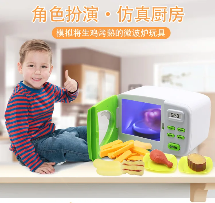 Brinquedos de Microondas Conjunto de Cozinha Brinquedos do Miúdo Simulação Cozinhar Luzes Elétricas Cozinha Alimentos Mudar Cor Menina Jogo Interior 6 Cheap Brinquedos de cozinha