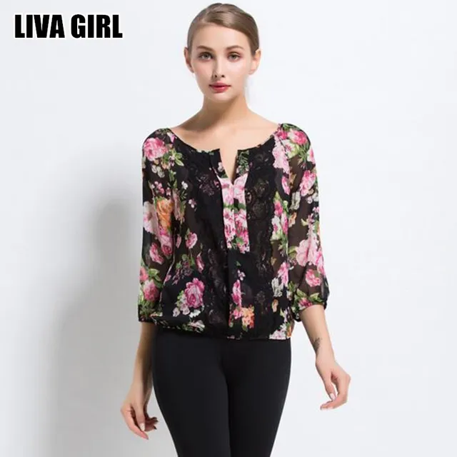 2017 Summer Fashion Women Shirt Polyester Floral Print