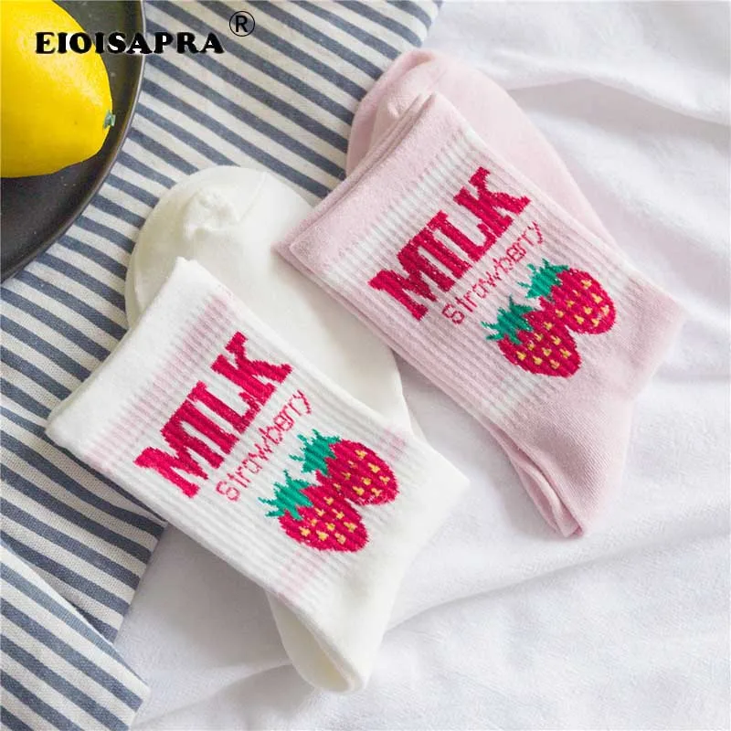 [EIOISAPRA] Kawaii жаккардовые фрукты Клубника молоко мизинец/белый для женщин носки для девочек японский Harajuku забавные носки Calcetines Mujer