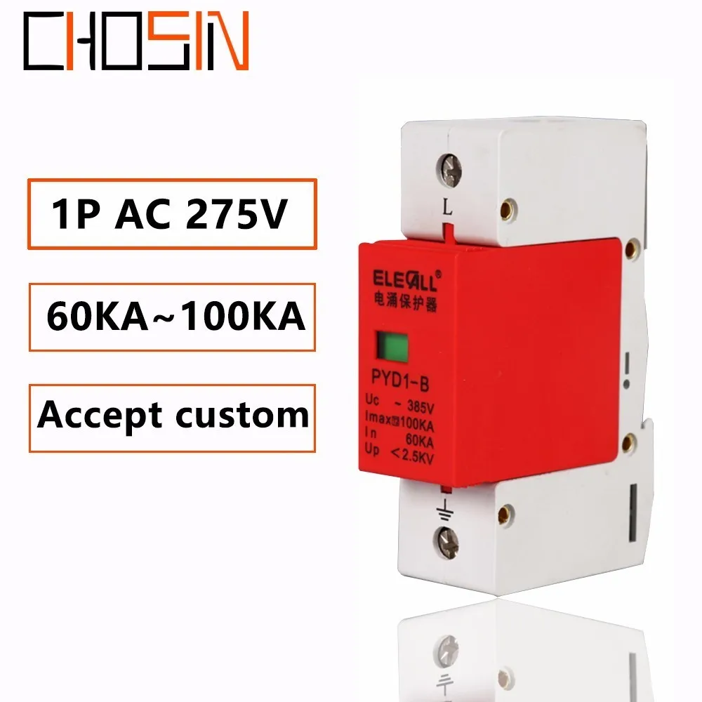 

Surge Protector B100-1P 60KA~100KA 275V 385V 420V AC Spd House Protective Low-voltage Arrester Device Lightning Protection