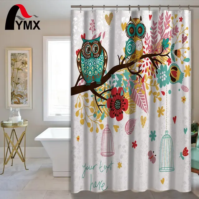 Cute Cartoon Ewl Pattern Polyester Waterproof Shower Curtain