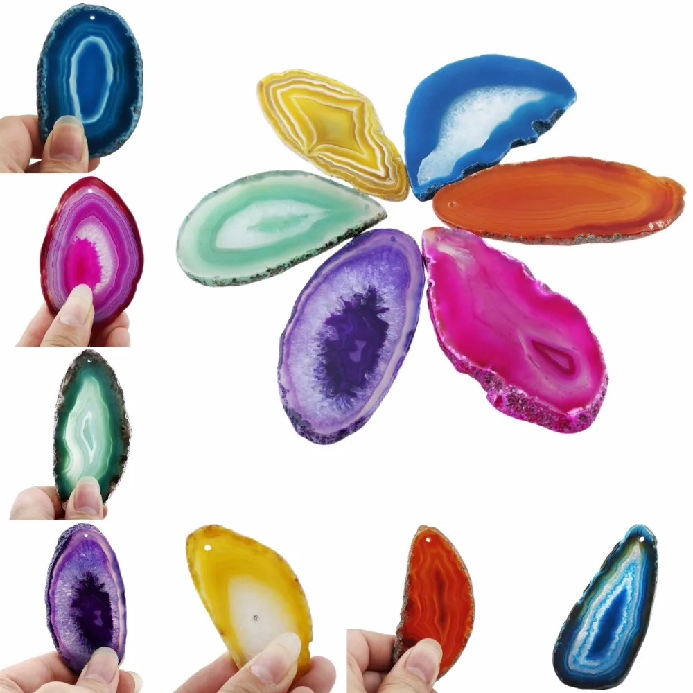 

SUNYIK 1Lot (10Pc) Agate Slices Top Drilled Irregular Shapes for Pendant