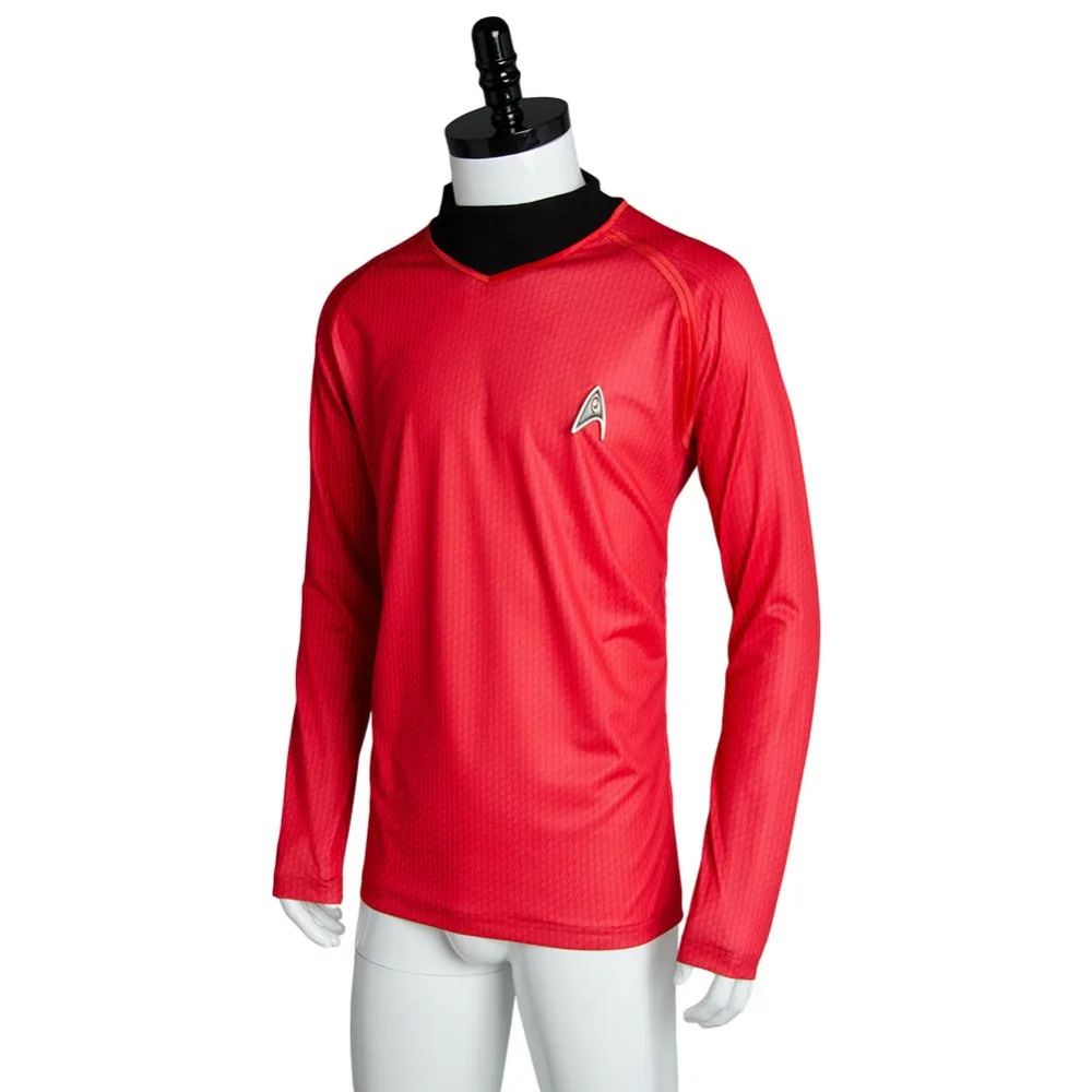 Костюм «Звездный путь», костюм капитана Кирка, синий и красный цвета, трикотажная рубашка с круглым вырезом, униформа для мужчин на Хэллоуин, унисекс, свободный карнавальный костюм