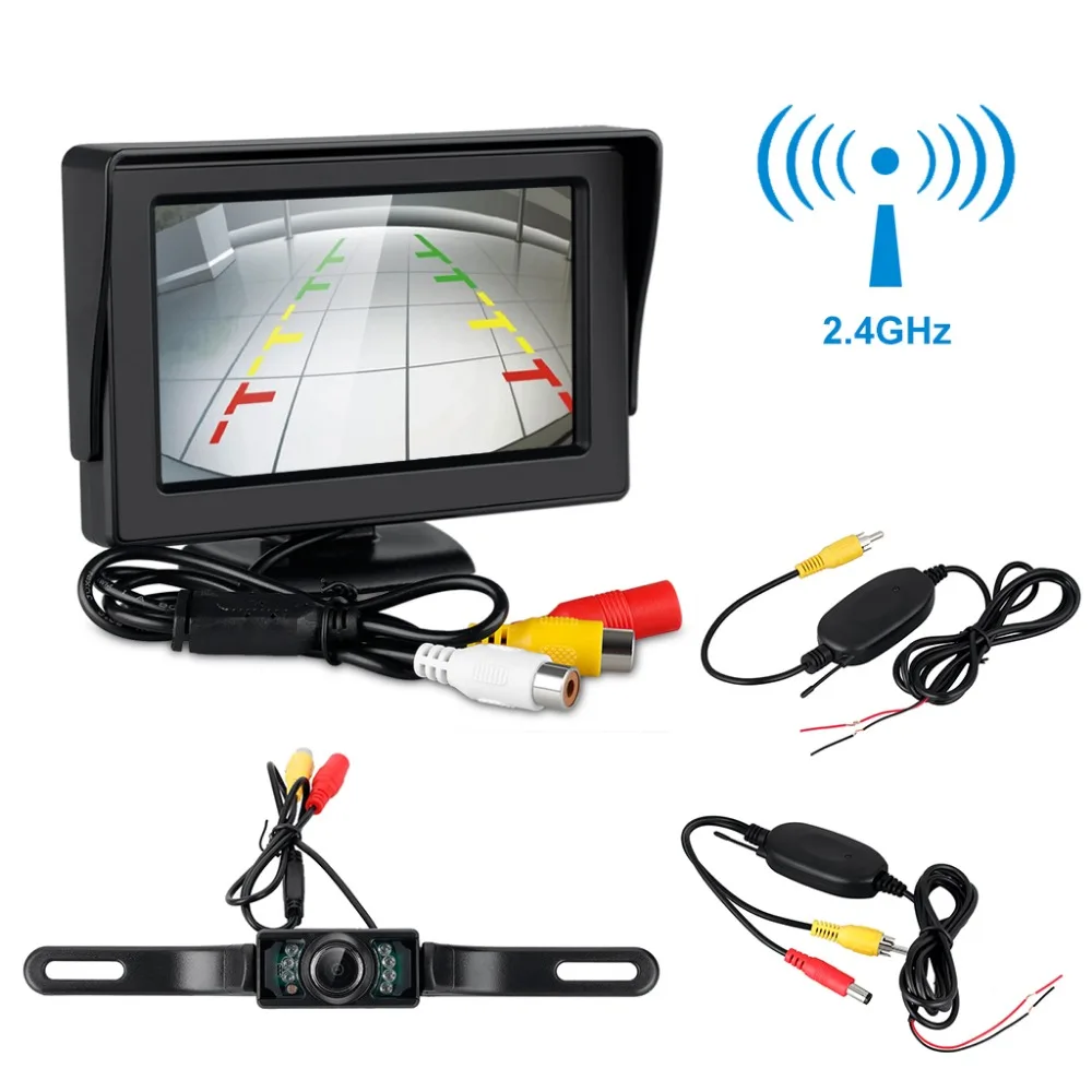 

Wireless Car Parking System 4.3" TFT LCD Monitor Receiver and Transmitter+ Backup Rear View Camera Night Vision Waterproof