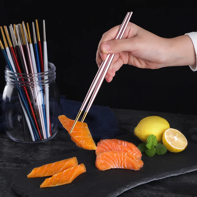 

Chic Round Chopsticks Titanium 304 Stainless Steel Gold Plated Sliver Useful Chinese Japanese Tableware Chopsticks 1 Pair 22cm