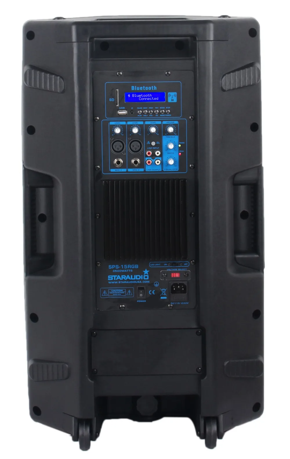 pro 3500w 15 inch powered pa party show speaker usb mp3 sd card bluetooth led light   - 
