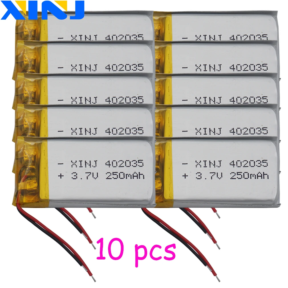 

10pcs 3.7V 250 mAh 402035 Polymer Li Lithium Lipo Battery Cell For Mp3 3D Glasses Headphones Bluetooth Speaker selfie stick