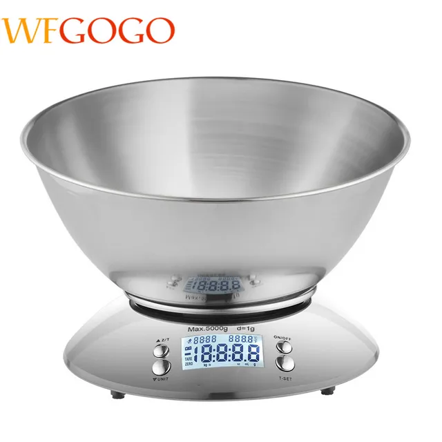 Wfgogo Digital Kitchen Scale 5kg 1g Accuracy Food Stainless Wfgogo Digital Kitchen Scale 5kg 1g Accuracy Food Stainless Steel Bowl 2 15l