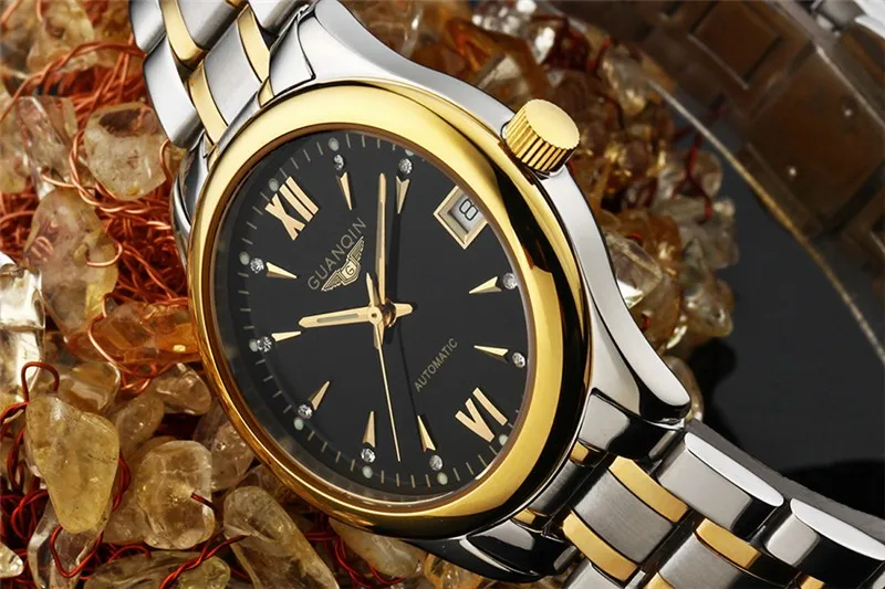 Womens Watches GUANQIN Date Luminous Rainstone Automatic Watch Waterproof Mechanical Watch Brand Luxury Stainless Steel Back (12)