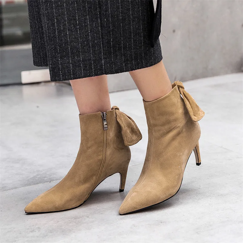 Punta Botas nudo Vaca Bombas Tacones Mujer Conasco Fiesta Corta Zapatos Sexy Retro Puntiaguda Básicas Negro Mujeres Gamuza 1 Mariposa Altos Señoras qffBvZw
