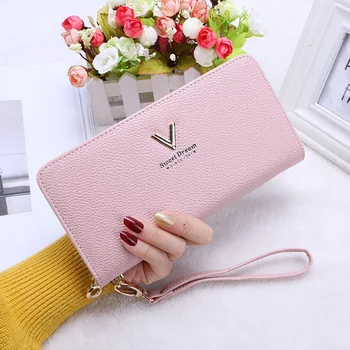 

Fashion Leather Wallet Women Wristlet Wallets Purses Phone Holder Money Bag With Zipper Clutch Coin Pocket Card Holder Purses