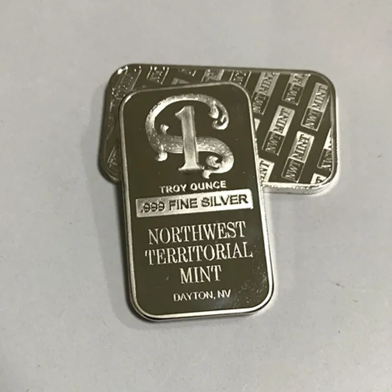 Sale 100 pcs Non Magnetic Northwest TERRITORIAL mint coin brass core 1 OZ silver plated ingot badge 50 mm x 28 mm home decoration bar 3