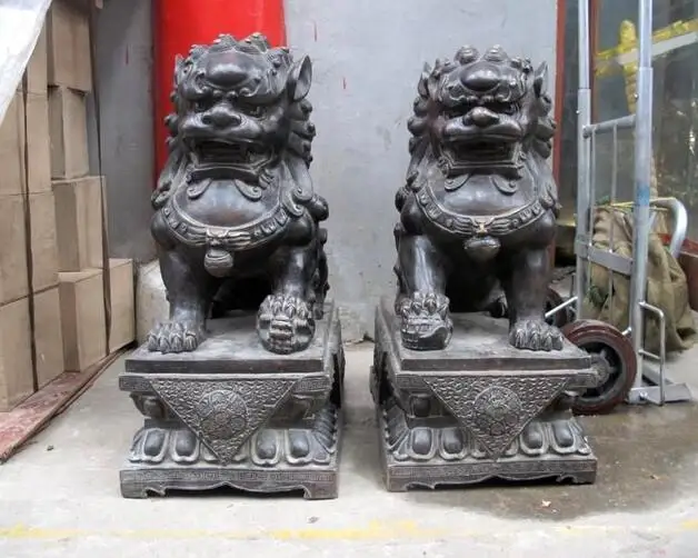 

22 China Fengshui Bronze Copper Beijing Guardian Door Fu Foo Dog Lion Pair
