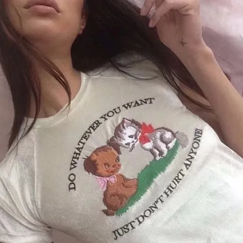 

Casual Summer Girls Embroidery Cat Dog T-shirts Velvet Cartoon Letter Pattern Tees Tshirt Women O-Neck T Shirts Clothing