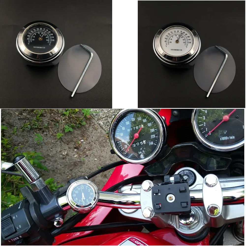 

Motorcycle Clock Thermometer Instruments Moto Handlebar Mount Clock for Harley Davidson motor Motorbike Accessories