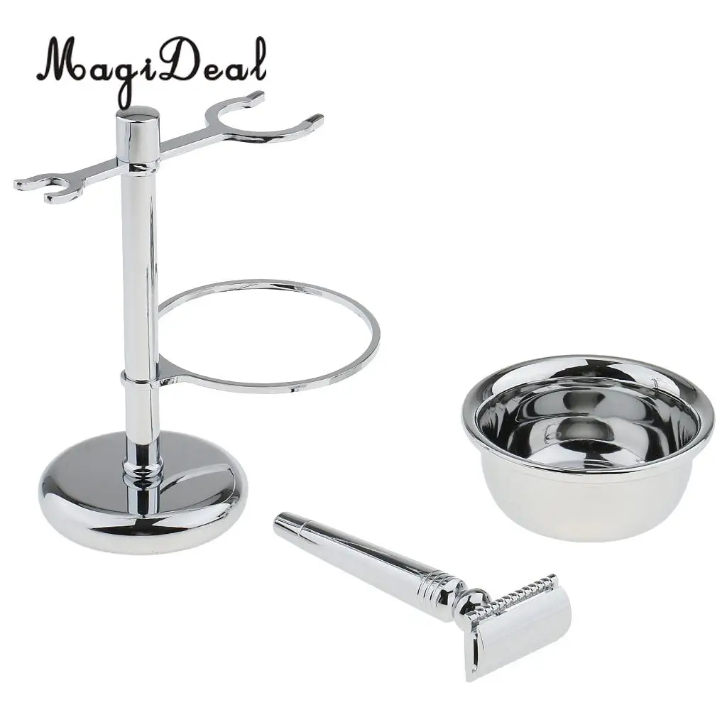 MagiDeal Removable Men Classic Shaving Tool Set Razor+Brush+Stand Weighted Base+Bowl salon shaving tools