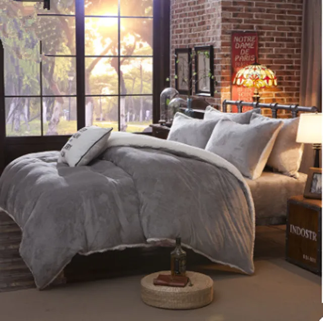 Fleece winter duvet cover sets queen king size 4pcs warm bedding set