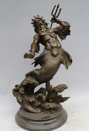 

wholesale factory 13"Western Art sculpture Pure Bronze Marble Fish God Hunting Statue