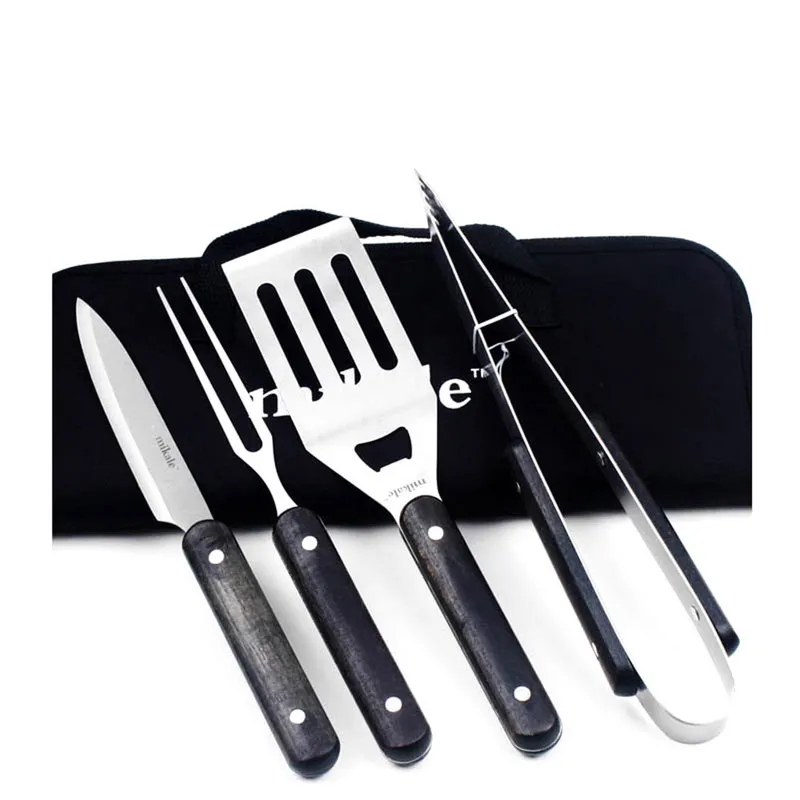 4pcs/set BBQ Barbecue Grilling Tools Set Stainless Steel Fork+Clip+Tong